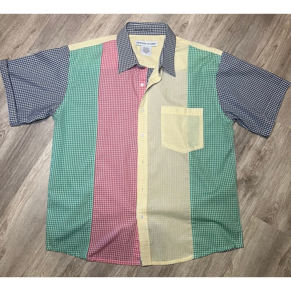 Irvine Park Mens Short Sleeve Button Front Shirt Mulit-Colored Stripes medium